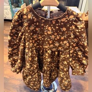 Floral Brown Dress long sleeved corduroy